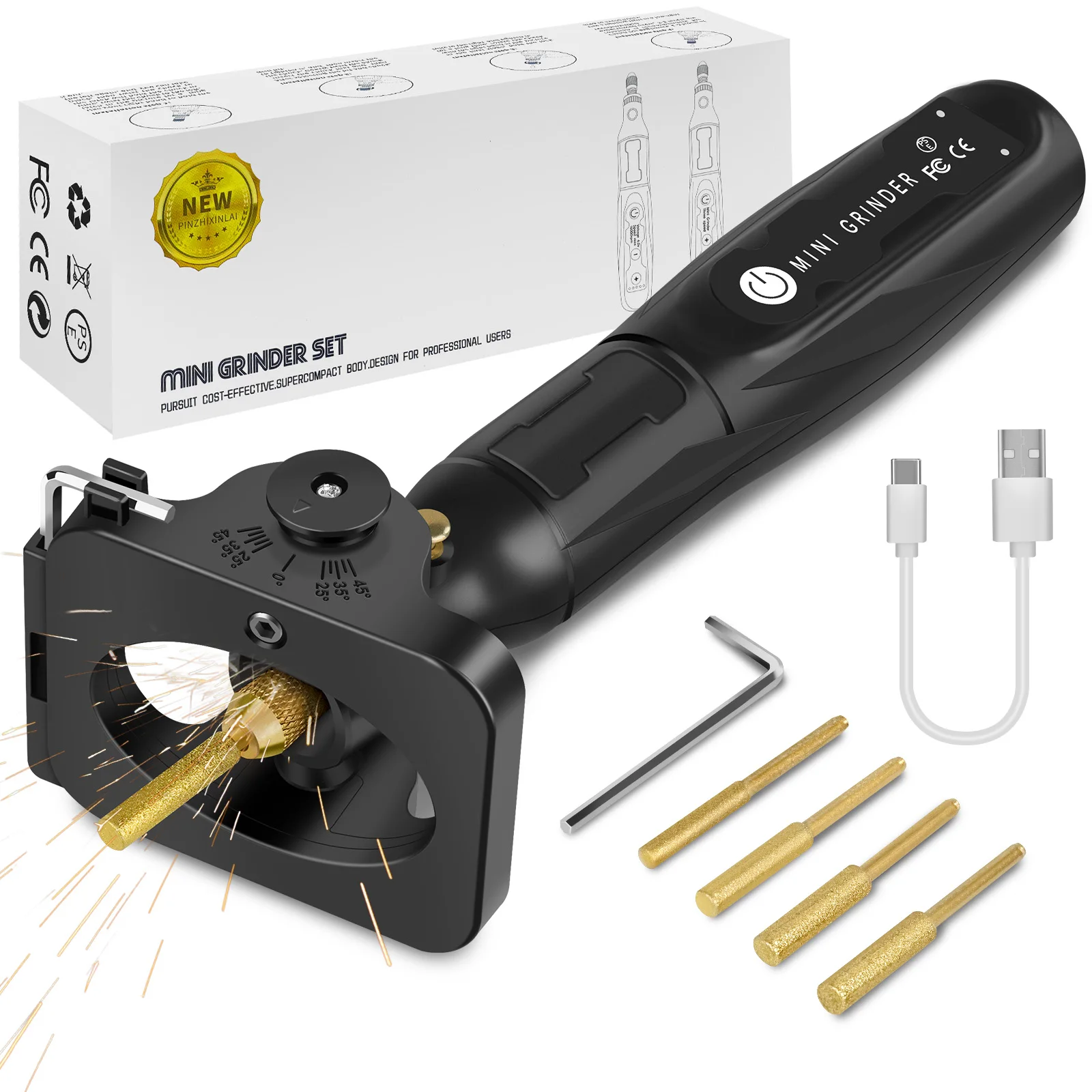 Afilador de sierra de cadena eléctrica de mano, herramienta de afilado de sierra de cadena de alta velocidad mejorada, recargable, portátil, negro