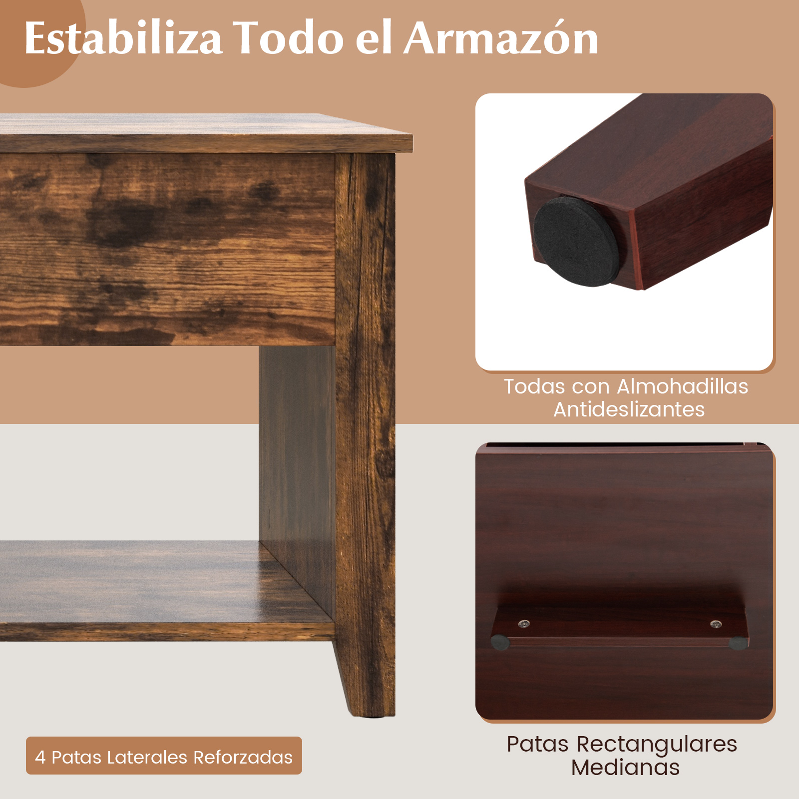 Mesa de Centro Elevable de Madera con Compartimiento 104,5x49,5x48,5 Centímetros Mesa de Café para Salón Jardín
