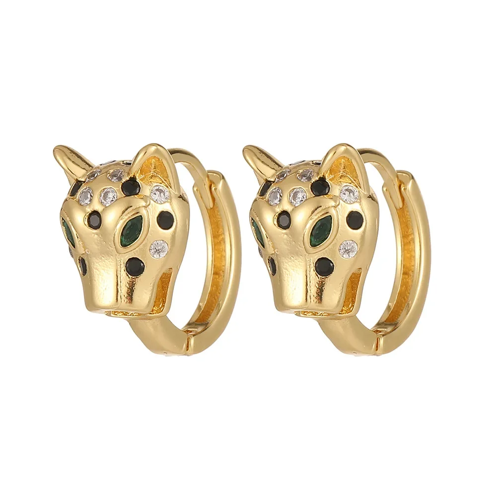 Anting-anting zirkon berlapis tembaga wanita, 1 pasang anting-anting cantik motif macan tutul