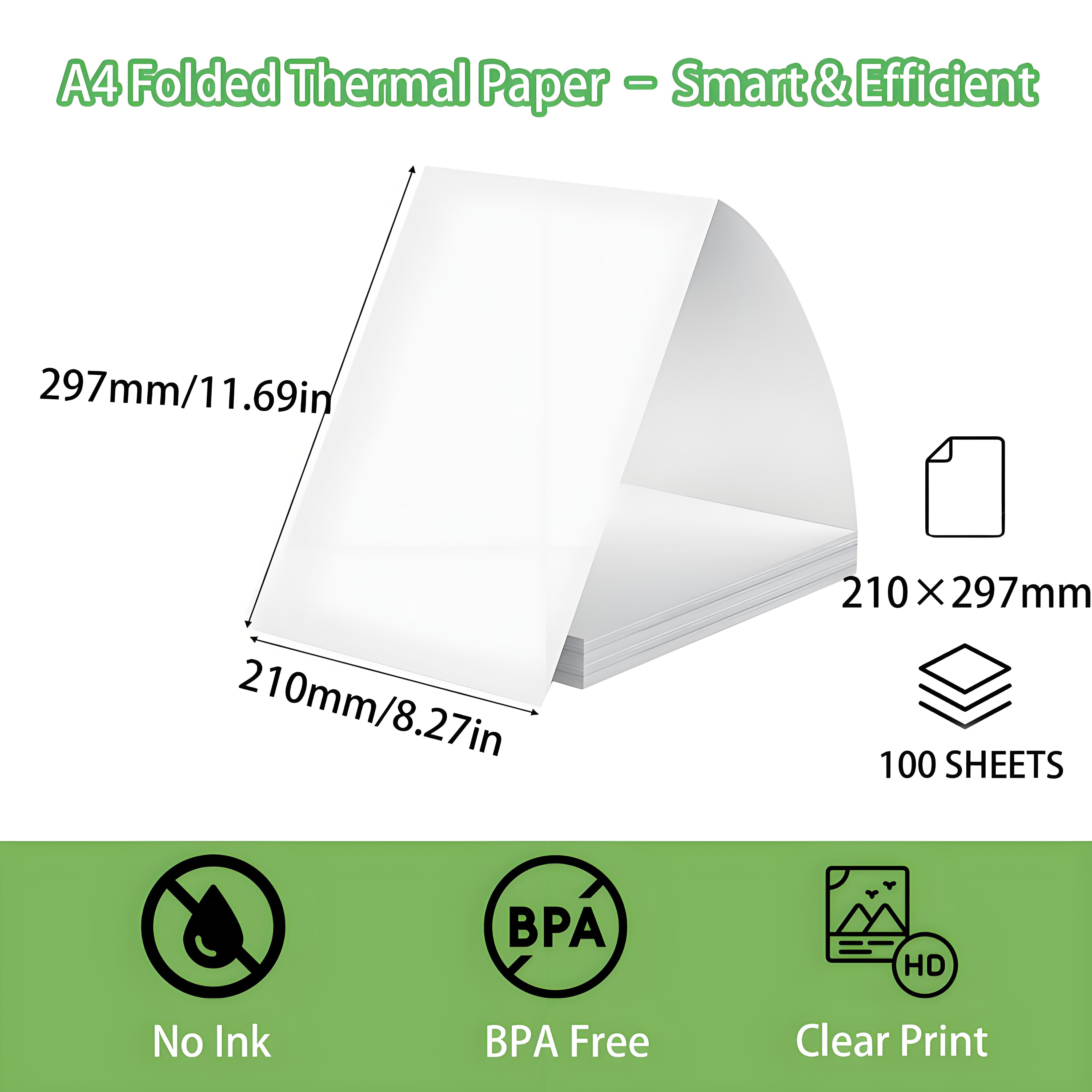 100 Sheets A4 Thermal Paper, Foldable for Portable Printers, Ideal for Office, Home, And School Use