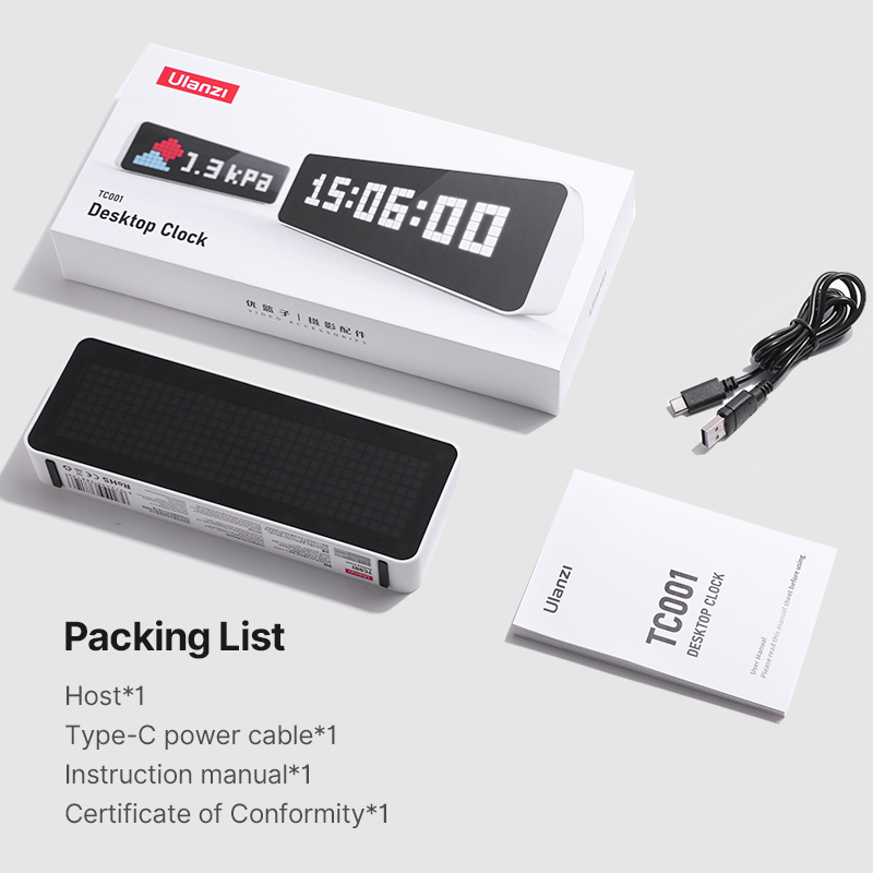 Ulanzi TC001 Thông Minh Pixel Đồng Hồ Youtube Tín Đồ Đồng Thời Dự Báo Thời Tiết Chức Năng Pixelated Hiển Thị Tin Nhắn