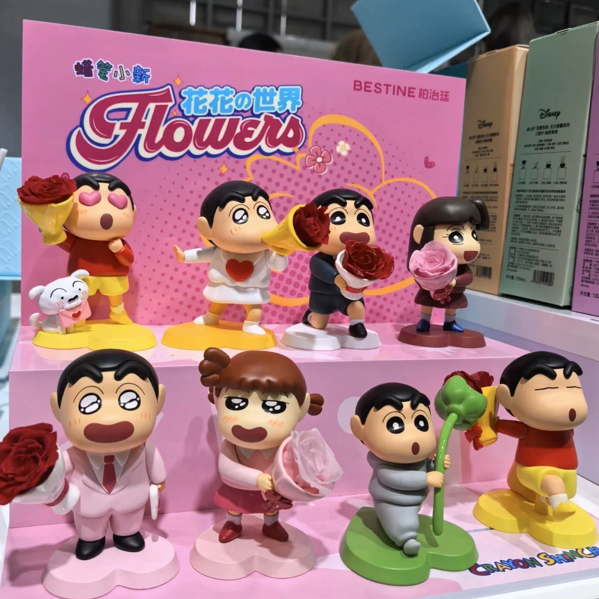 Crayon Shin Chan Blind Box Flower World Eternal Life Flower Handmade Trendy Toy Ornament Anime Figurine Decor Toys Gift