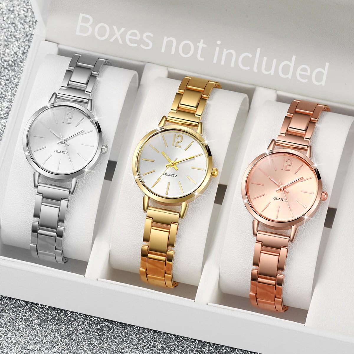 1/3PCS แฟชั่นผู้หญิงนาฬิกาสแตนเลสสตีลควอตซ์นาฬิกา Reloj Mujer (ไม่มีกล่อง)