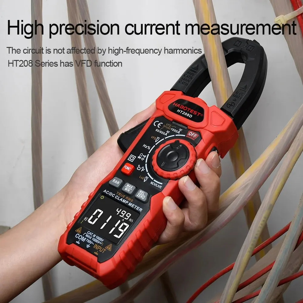 HT208A/D Amp Meter Clamp AC/DC,1000A เครื่องทดสอบมัลติมิเตอร์ True RMS,6000 นับ, พร้อมอุณหภูมิ, NCV, LPF, การทดสอบแรงดันไฟฟ้าและกระแสไฟฟ้า