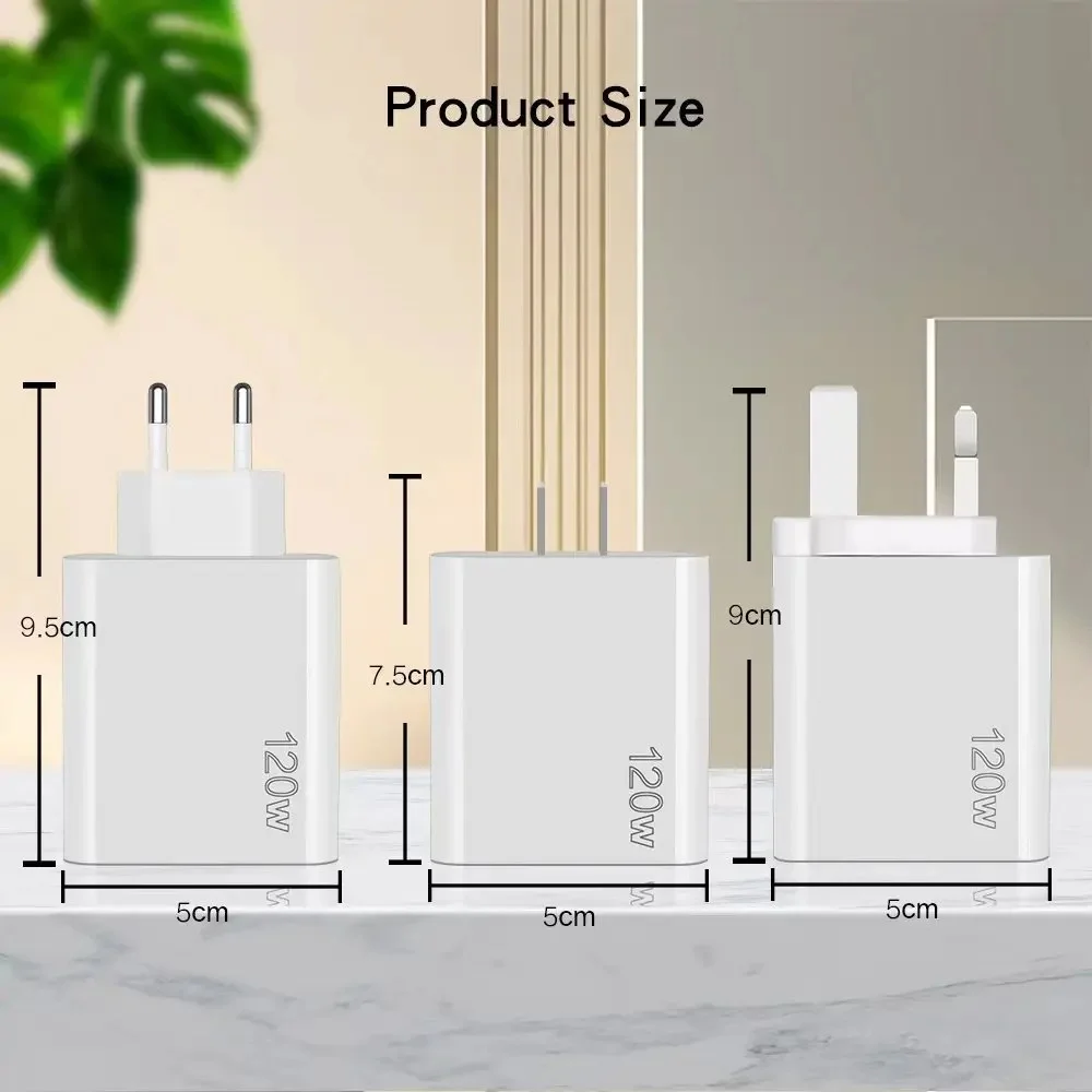 5포트 총 120W USB PD 충전기, 휴대폰 타입 C USB 고속 충전 모바일폰 벽면 어댑터, 아이폰 삼성 샤오미 화웨이용