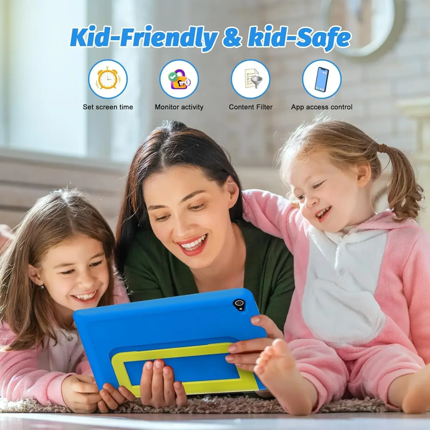 Kid Tablet Android 15 Tablet for Kids 10 inch 8GB+64GB 8-Core with Case 1TB TF Expandable for Toddler Children Parental Control
