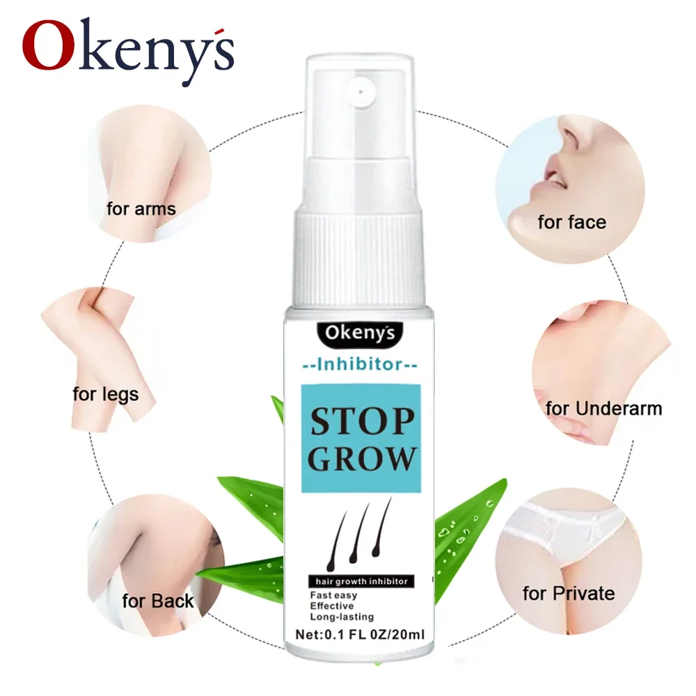 Espray de depilación permanente indoloro, dispositivo potente para detener el crecimiento del vello, reduce los poros, esencia de reparación suave de la piel, H110, 20ML