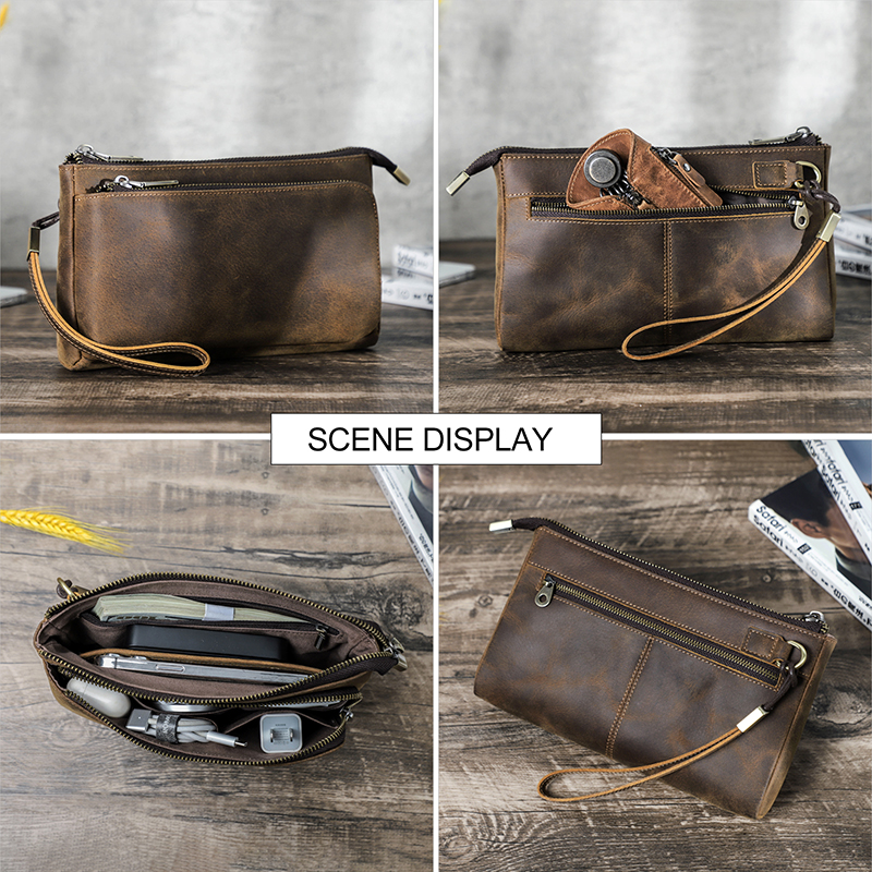 CONTACT'S Genuine Leather Men Clutch Bag Design Handbag Long Wallet Male Purse Travel Charge Storage Bag Cable Organizer