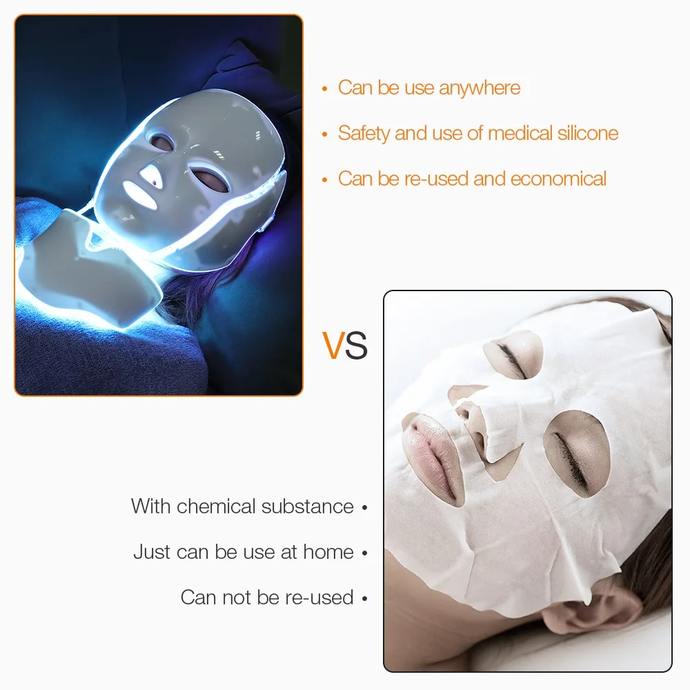 7 สี LED หน้ากากใบหน้าพร้อมคอ LED Light Photon หน้ากากฟื้นฟูผิวป้องกันสิวอุปกรณ์ความงาม Face Lifting Firm Massager