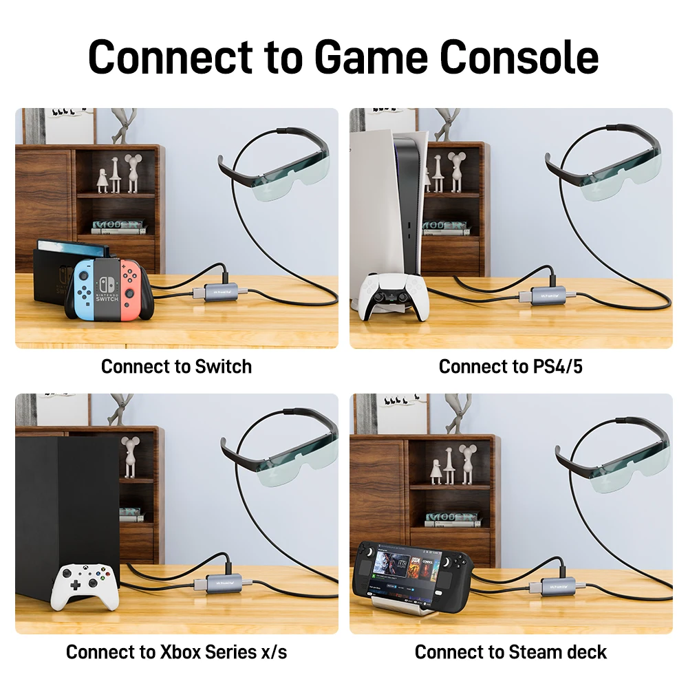 Convertidor HDMI a tipo C Adaptador HDMI a USB C 4K60HZ Compatible con RayNeo, XREAL Air, Rokid Air, Base de interruptor, Base de cubierta de vapor