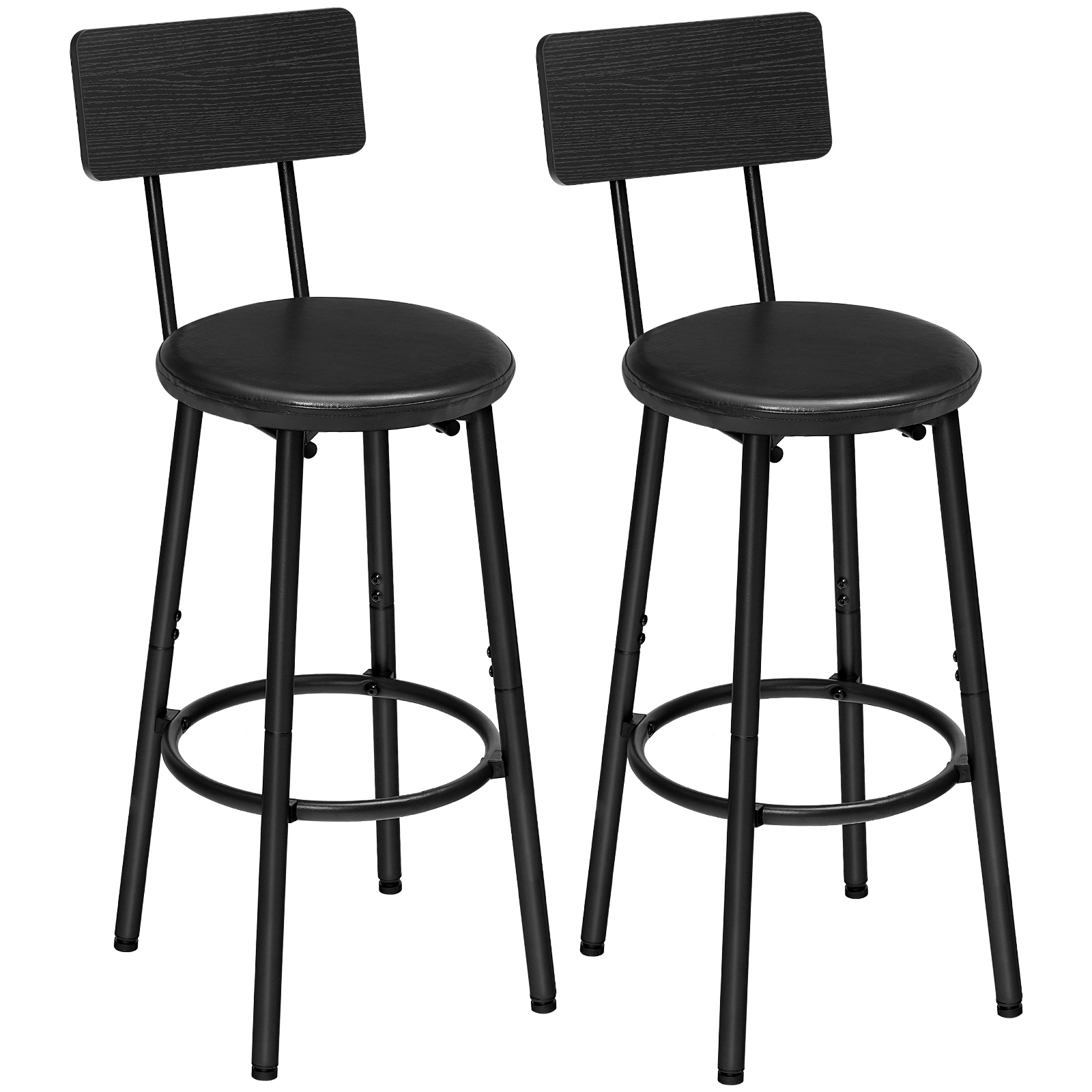HOOBRO Bar Stools Set of 2 Bar Stools with PU Upholstered Bar Chairs with Footrest and Back 26" Bar Stools for Kitchen Island