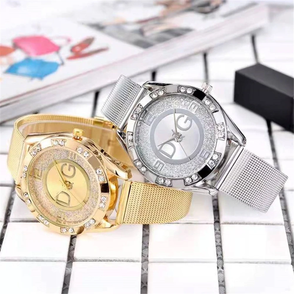 DQG-Montre à quartz ciel étoilé pour femme, marque de mode, diamant, acier inoxydable, bracelet en maille dorée, montres provoqué décontractées