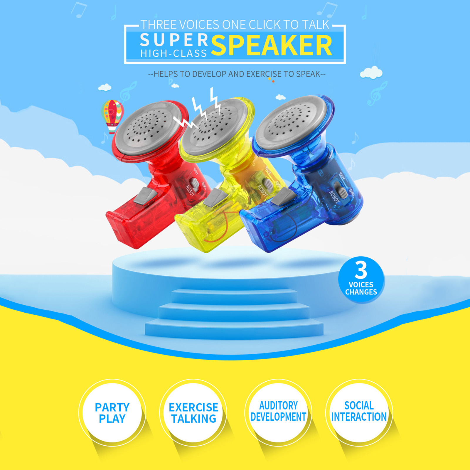 ขายร้อนตลก Multi Voice Changer เครื่องขยายเสียง 3 เสียงสนุกของเล่นลําโพงเด็กของเล่นเพื่อการศึกษาเด็กสาวของขวัญ