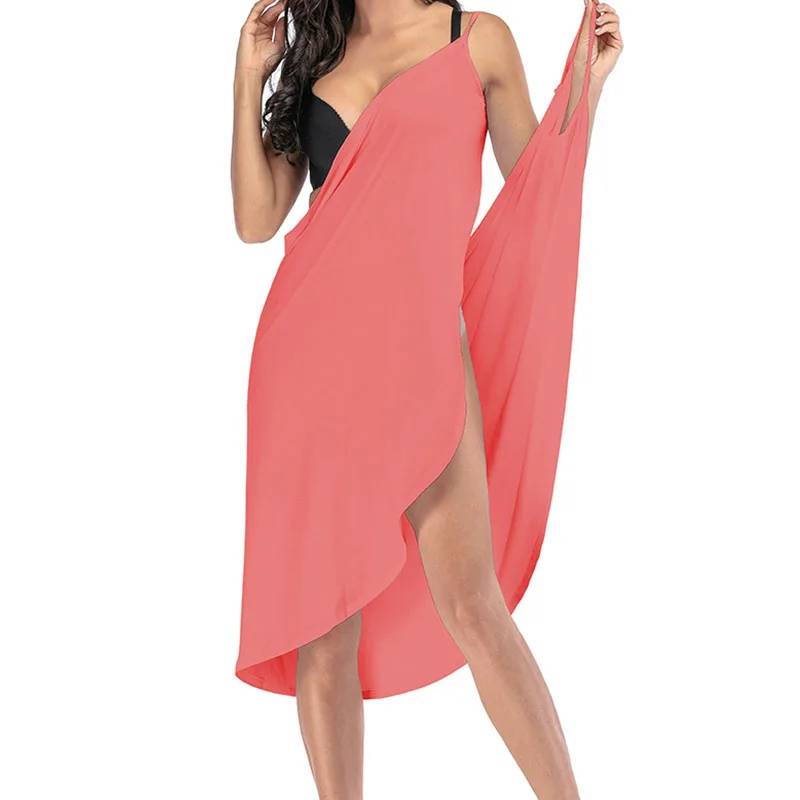 NSANGU Sommer Strand Sexy Frauen Einfarbig Wrap Kleid Sonnenschutz Bikini Cover Up Sarongs Weibliche Badeanzug Bademode