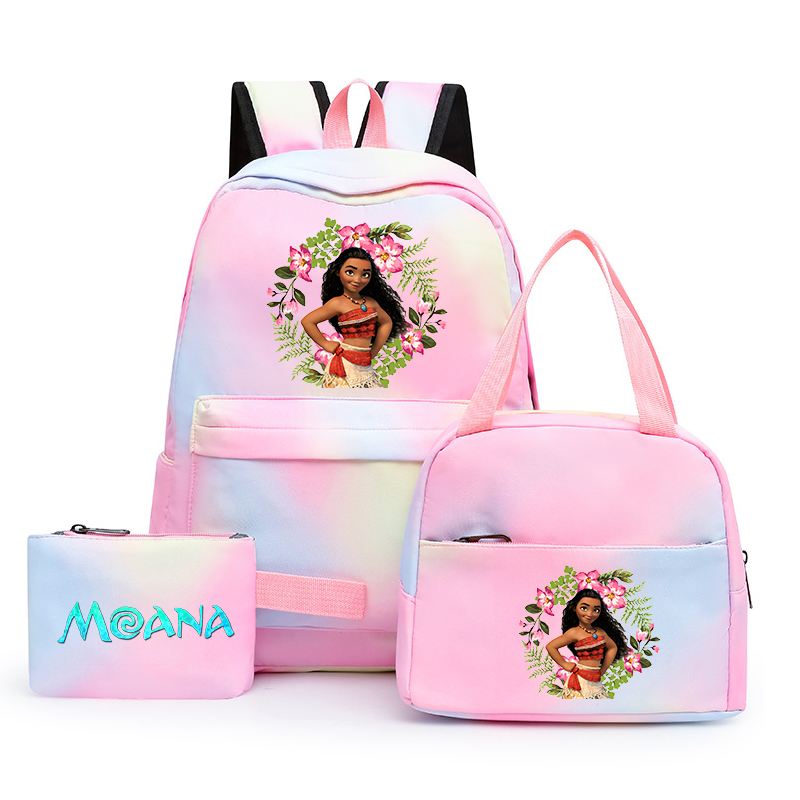 Mochila colorida de Moana de Disney con bolsa de almuerzo, mochilas escolares informales para niños, niñas, mujeres, estudiantes y adolescentes, 3 uds.