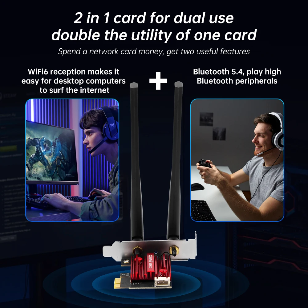 Двухдиапазонный беспроводной адаптер Fenvi WiFi 6 AX900 Bluetooth 5,4 PCI-Express, сетевая карта с низким задержкой 8 см для настольных ПК, Windows 10/11