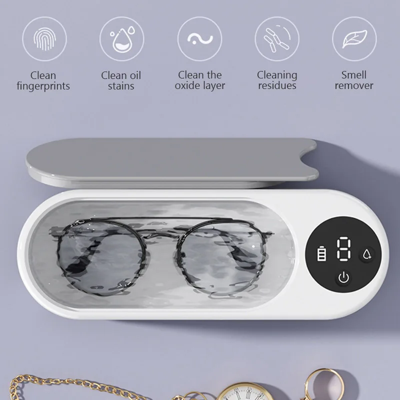 Limpiador ultrasónico inalámbrico, máquina de limpieza de gafas, reloj, joyería, limpiador de tirantes, caja de limpieza por vibración, eliminación de manchas