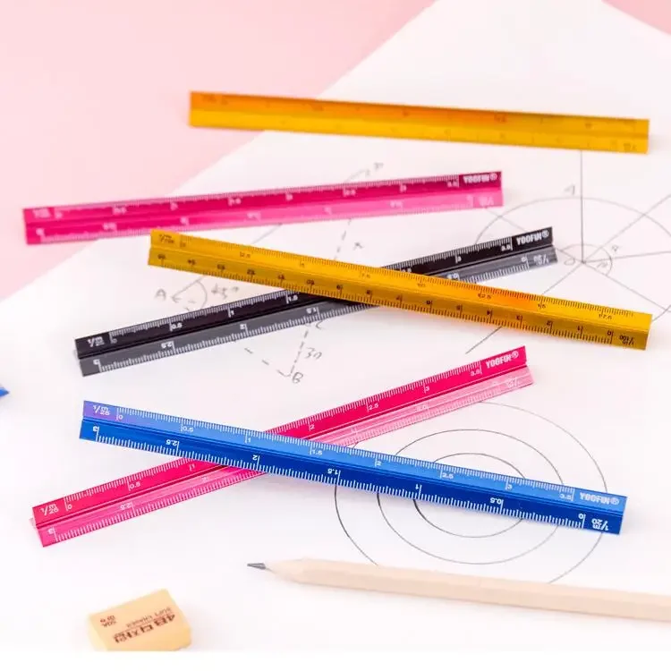 1Pc Colorful 15cm Aluminum Triangular Scale Ruler Alloy Metal Regua