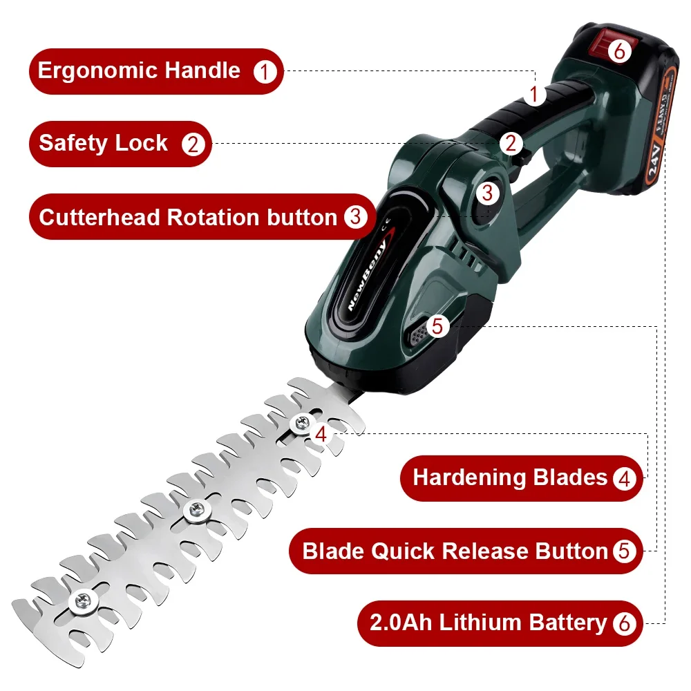 NEWBENY 2 IN 1 Electric Hedge Trimmer Cordless Portable High Power Household Lawn Mower Rechargeable Pruner Weeding Garden Tools