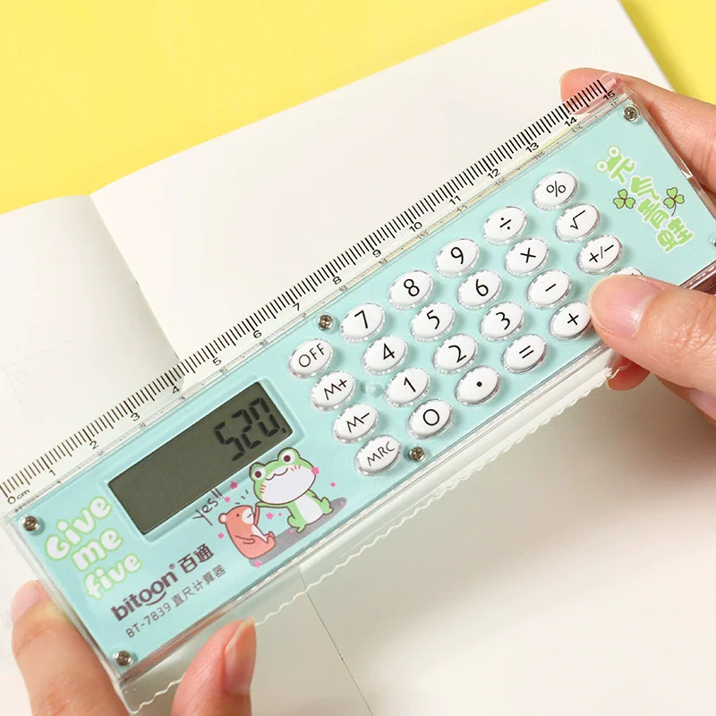 1pc Ruler Calculator Cartoon Cute Student Learning Supplies Learning Stationery Ruler MiNi Electronic Ruler Calculator Dual Use