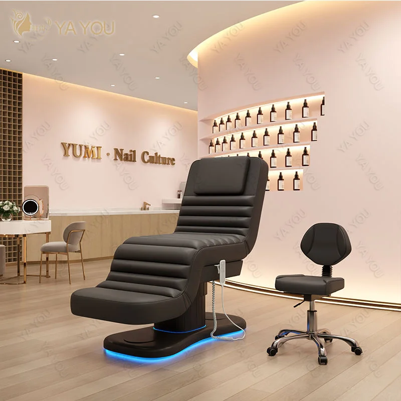 เตียงต่อขนตาไฟฟ้า 3 มอเตอร์ พร้อมไฟ LED หุ้มหนัง PU สำหรับนวดขนตาและนวดหน้าและเตียงบำบัด