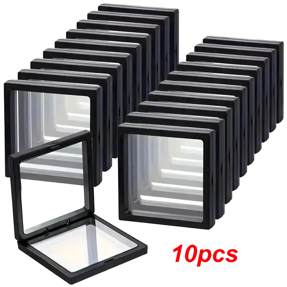 10 stuks, transparante drijvende displaydoos, plastic film sieradenverpakking, sieraden, ketting, ring en verzamelbare opbergdoos