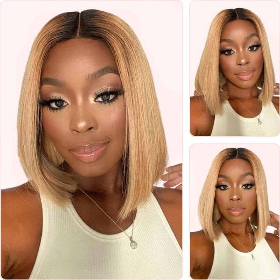 Ombre em linha reta bob 13x6x2 perucas dianteiras do laço cabelo humano curto bob perucas cinza loira remy cabelo pré arrancado peruca sem cola com franja