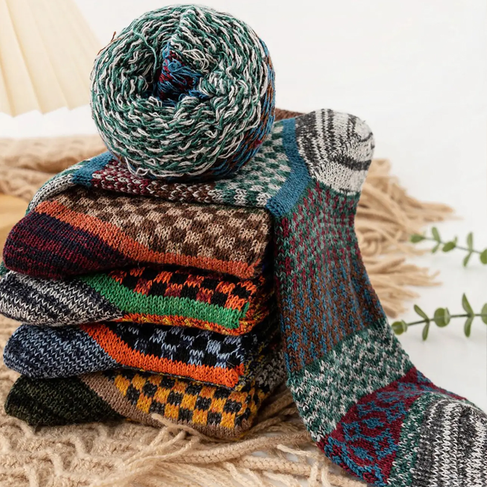 5 pares de calcetines de invierno para hombre, calcetines gruesos, calcetines cálidos de estilo Retro para hombre, calcetines coloridos de moda para botas de nieve