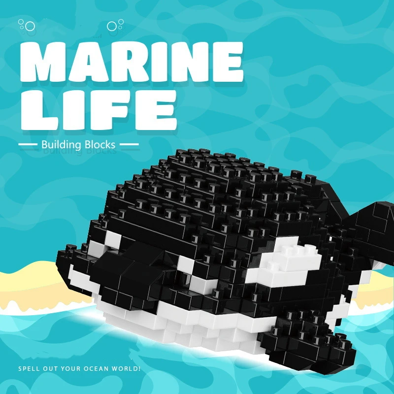 ใหม่ Marine Life Series Building Blocks เต่า,เบลูก้า,ม้าน้ํา,ปู,ปลาหมึกยักษ์,ปลาฉลาม,ปลาตลก,Killer WHALE ประกอบของเล่น