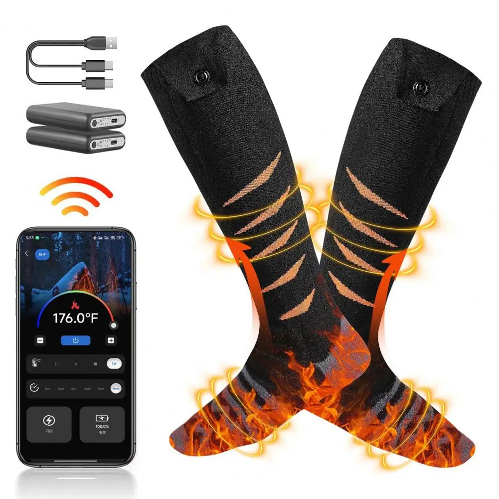 Calcetines térmicos recargables para hombre y mujer, medias eléctricas con Control remoto por aplicación, para esquí, senderismo, Camping, invierno, 1 par