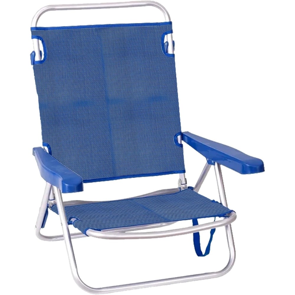 Silla de playa baja plegable reclinable y convertible en tumbona 4 colores disponibles (azul)