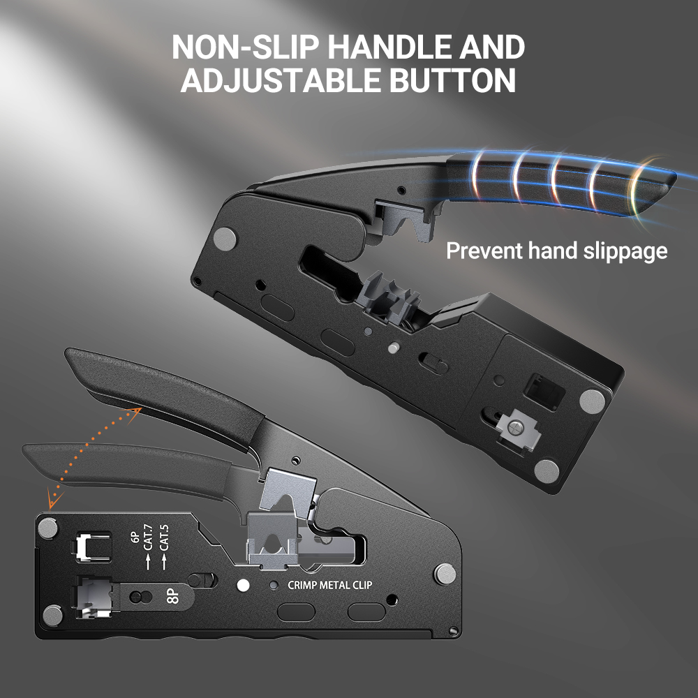 Ampcom rj45 crimper cat7 ferramenta de friso para passagem através do conector rj11 rj 45 cat6 cat5e plugues modulares com cortador de descascador de fio