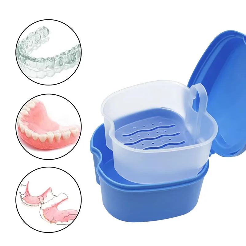 Scatola per protesi Custodia per pulizia denti finti Scatola di immagazzinaggio con contenitore a rete sospesa Custodia per denti artificiali Custodia per fermo ortodontico