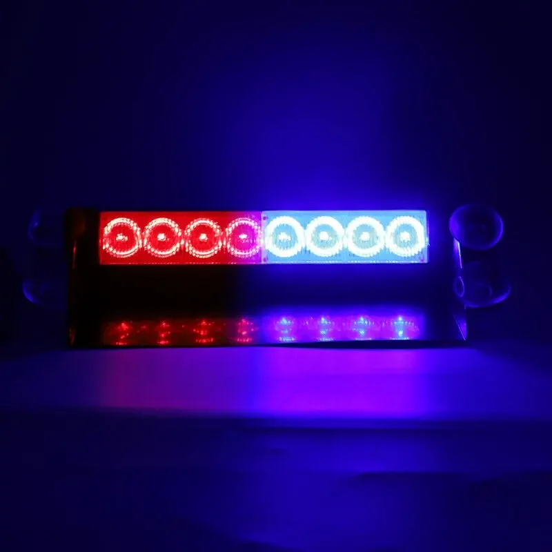 Luz estroboscópica de emergência para carro: 1 unidade 8LED universal, 12V vermelho azul piscando, farol de polícia para grelha de caminhão