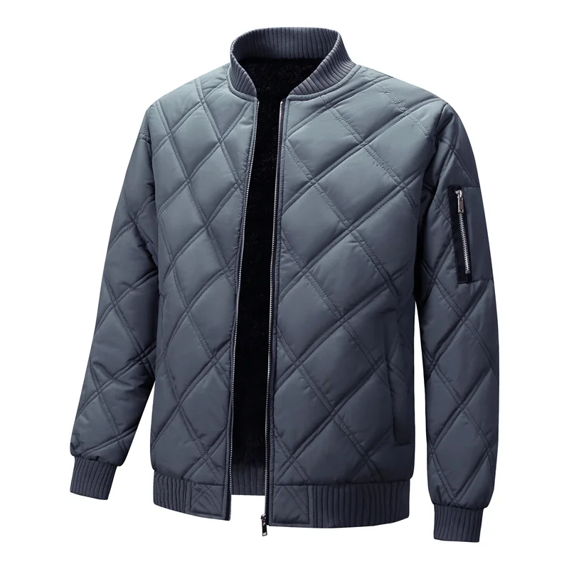 Chaqueta de invierno para hombre, chaquetas acolchadas lisas, abrigos cálidos con forro polar, chaqueta Bomber gruesa de Color levantado, ropa informal de moda para hombre