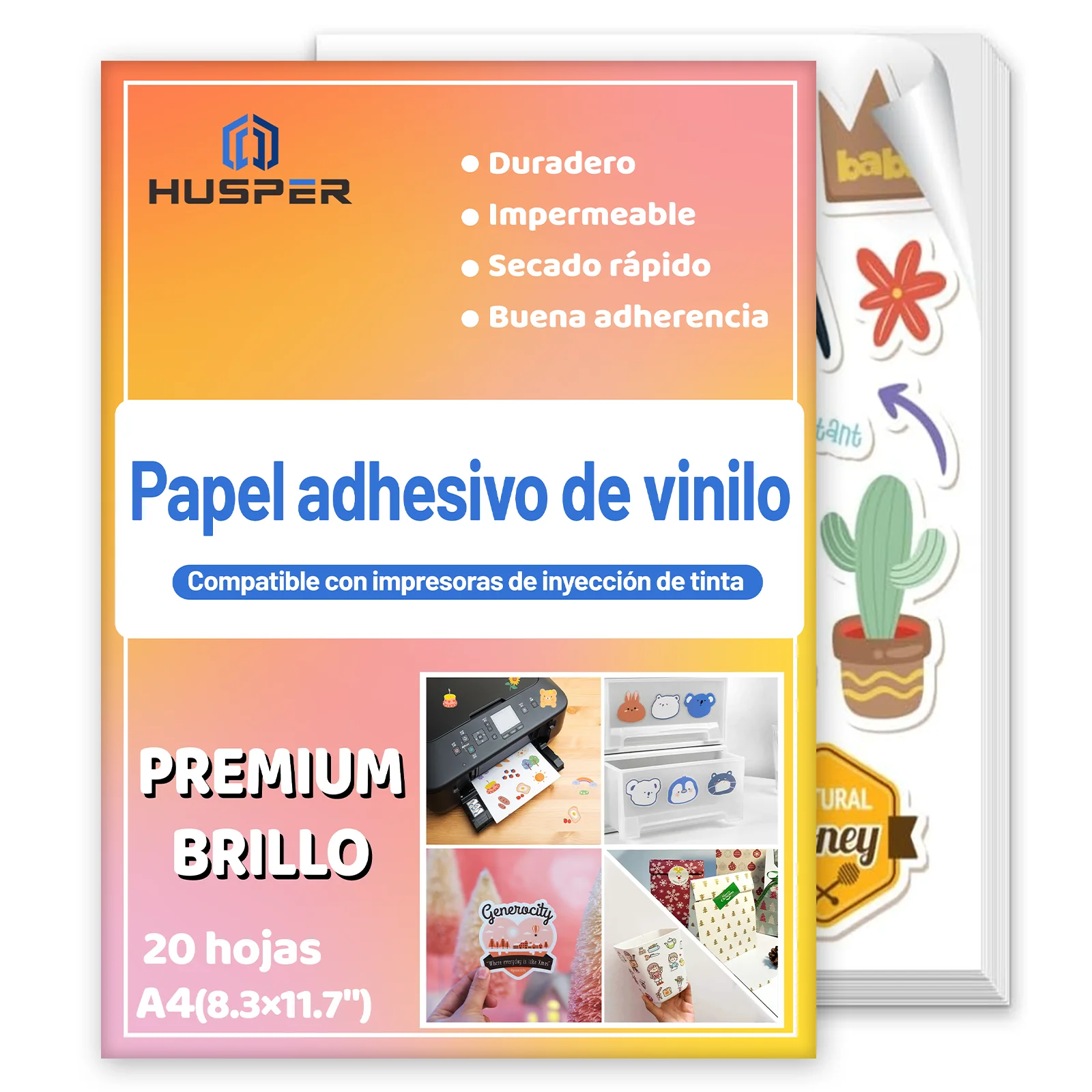 Carta adesiva in vinile premium A4 bianca lucida 10-40 fogli impermeabile resistente allo strappo per stampante laser e a getto d'inchiostro