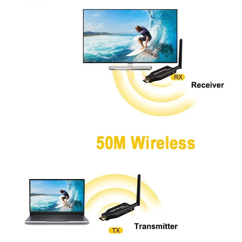 50m WLAN WLAN HDMI Extender Video Sender und Empfänger Adapter 1080p Bildschirm Share Switch für PS4 Notebook zu TV-Monitor