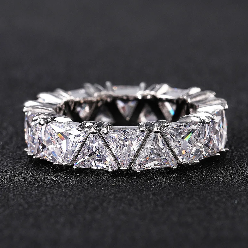 Lujoso anillo de plata de ley 925, anillo de circón Triangular con cristal de circón Aaa, regalo de joyería de compromiso para mujer