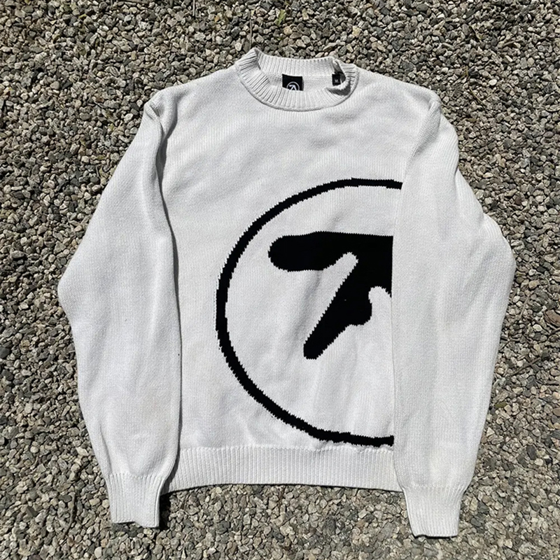 Camisola masculina aphex twin malha inverno oversized vintage manga longa topos jumper pulôver y2k streetwear roupas de moda gráfica