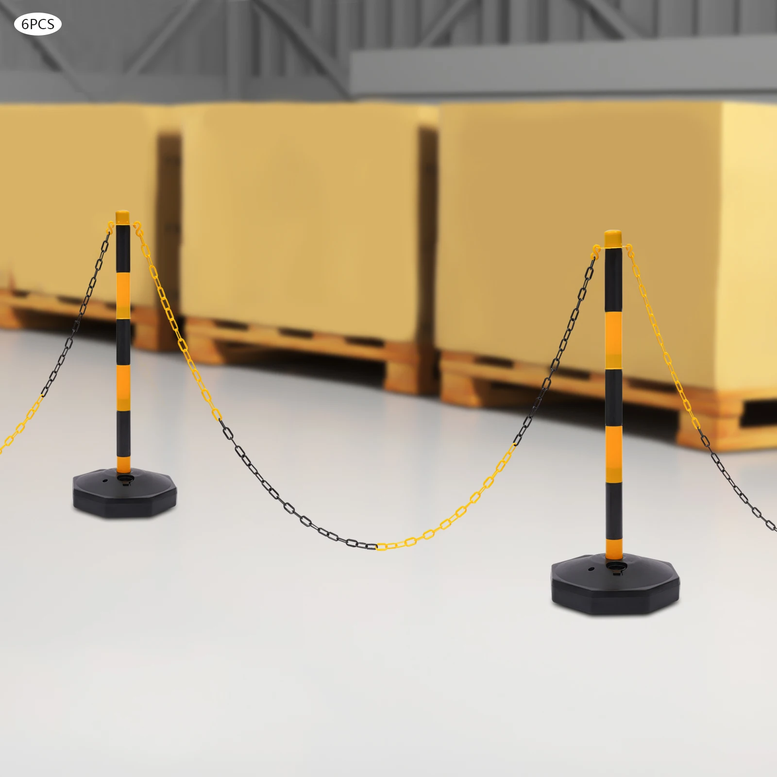 6 Pack Warning column set (6 bases + 6 black and yellow columns + 5*2M chains + 10*S buckles)