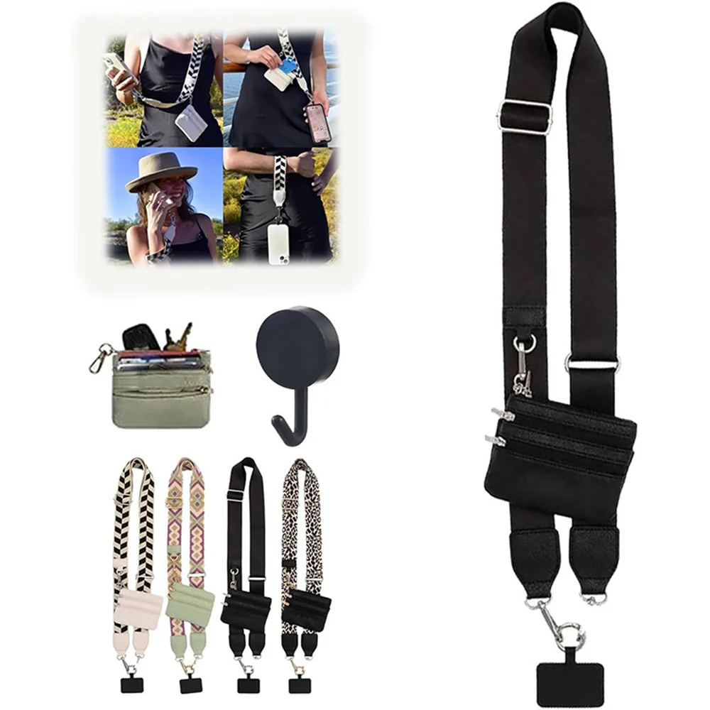Alça longa ajustável para celular, alça de pulso removível, alça de ombro, suporte para celular com bolsa pequena, calços
