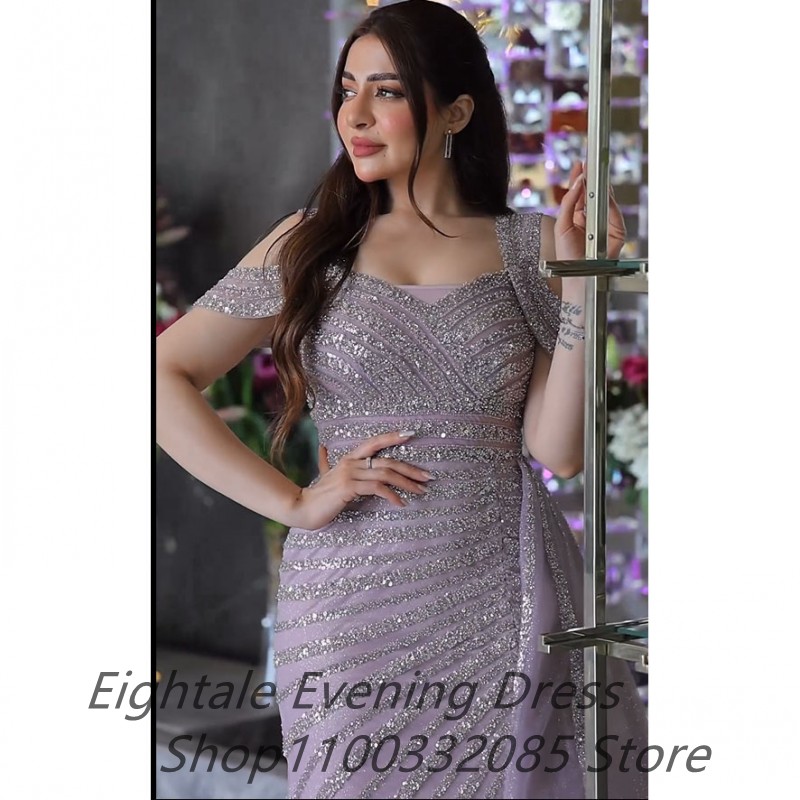 Blush Pink Mermaid Shinning Off Shoulder Evening Dress Wedding Long Luxury Sequin Formal Prom Dress Dubai Party Gown Customized