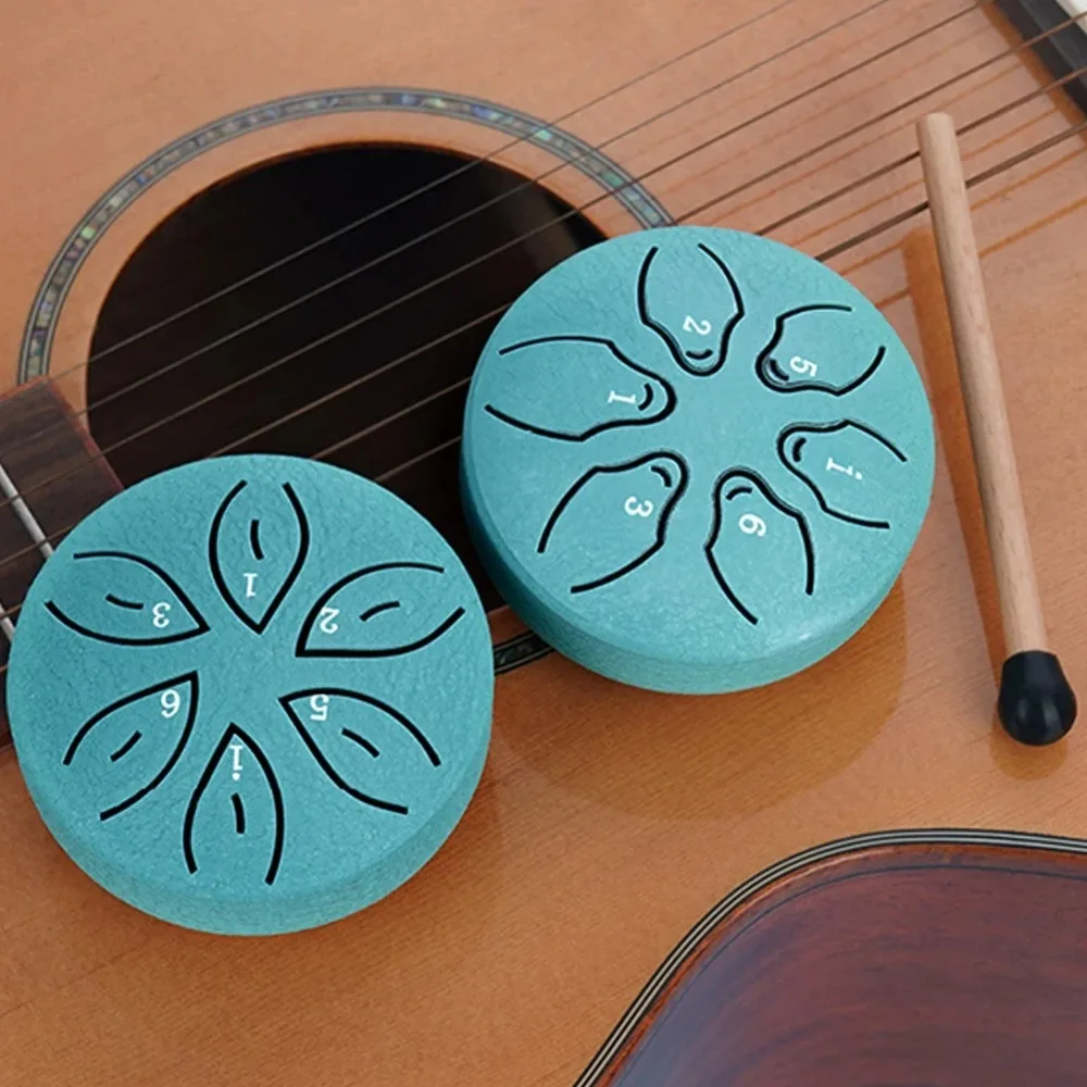 Tambor de língua de aço portátil tambor de chuva mão pan tambor instrumentos musicais de percussão 3 Polegada 6 notas para yoga meditação brinquedo musical