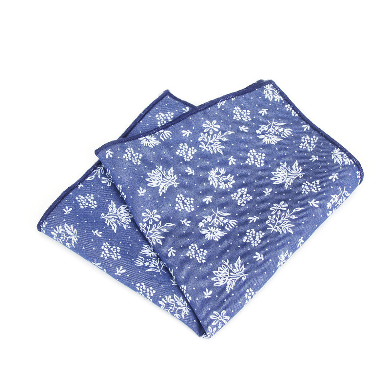 Solid Color Denim Cotton Handkerchiefs Navy Flower Dot Print Pocket Square Mens Casual Pockets Handkerchief Towels Wedding Hanky