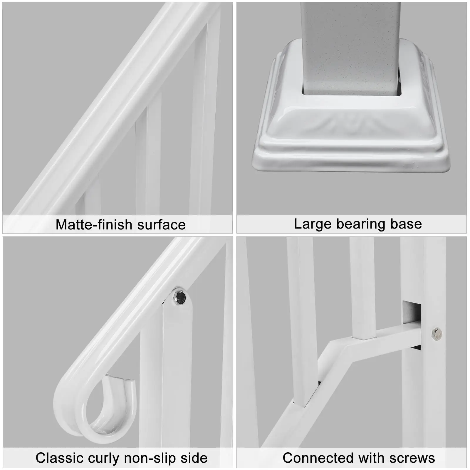 for outdoor Iron Handrail for 3 Steps - Adjustable Handrail with Installation Kit, White Transitional Design