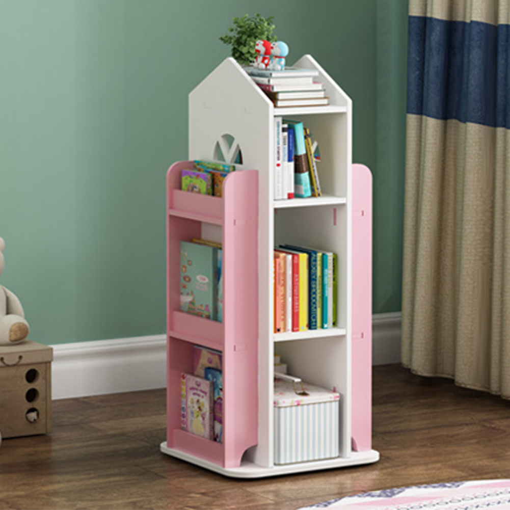 360° rotating bookshelf for children's room 3-layer house-shaped children's bookshelf floor-standing
