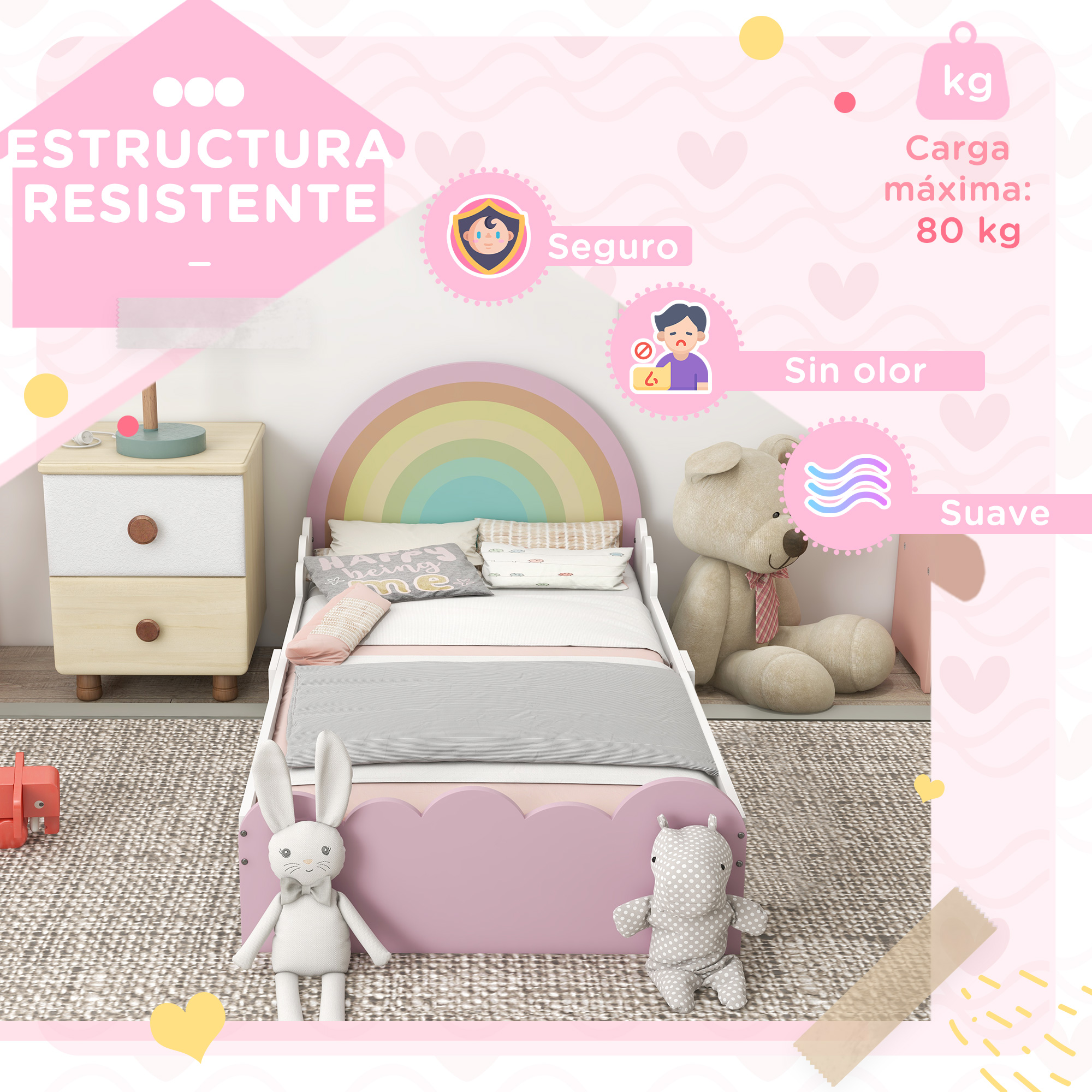 ZONEKIZ Lit pour enfants de 3 à 6 ans Étendu 143x74x66 cm rose