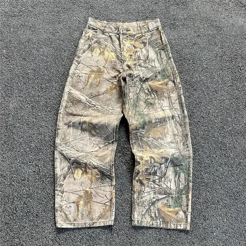Waed Denim Pants Loose Fit American Sle Branches Summer Casual Wide Leg Straight Cut Jeans Low Waist Long Trousers