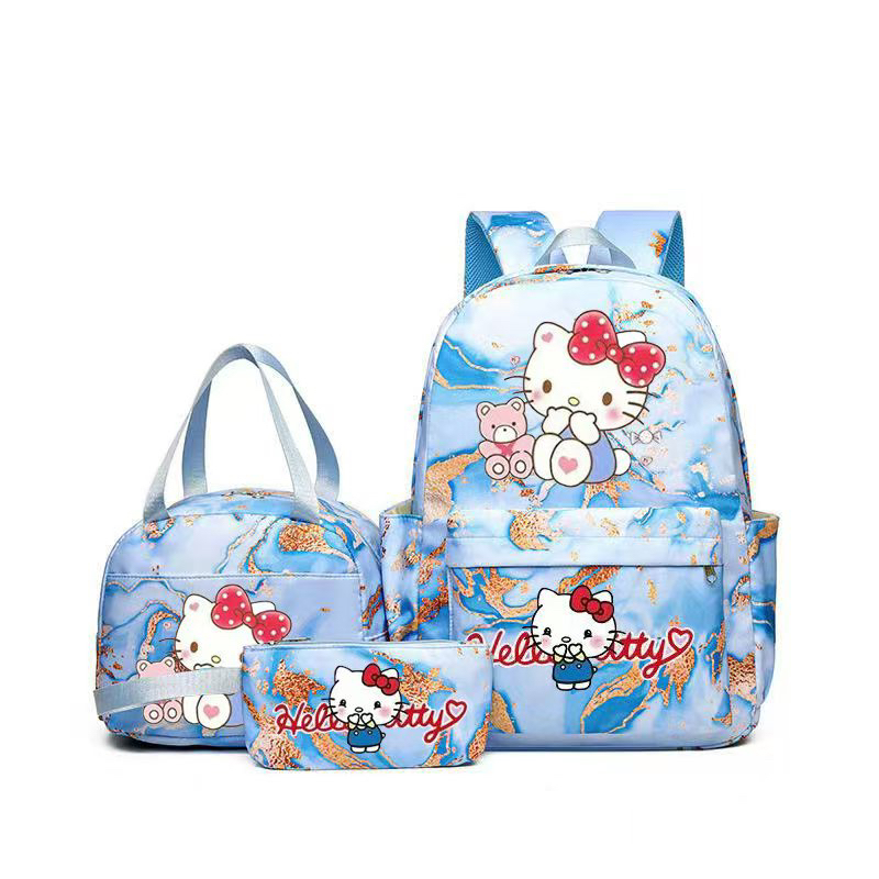3Pcs/set Hello Kitty Student Boy Girl Schoolbag Colorful Backpack Children Teenager Cartoon School Bookbag with Lunch Bag