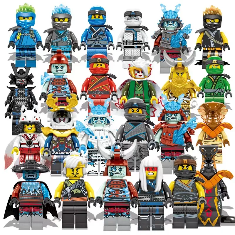 24 pçs figuras de ação tijolos dos desenhos animados jay zane kai nya lloyd samukai cole mini quebra-cabeça blocos de construção diy modelo crianças brinquedos aniversário